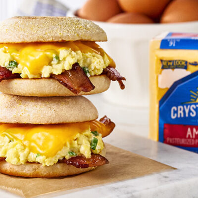 Stack of two delicious breakfast sandwiches