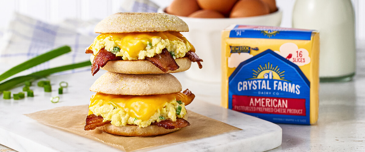Stack of two delicious breakfast sandwiches