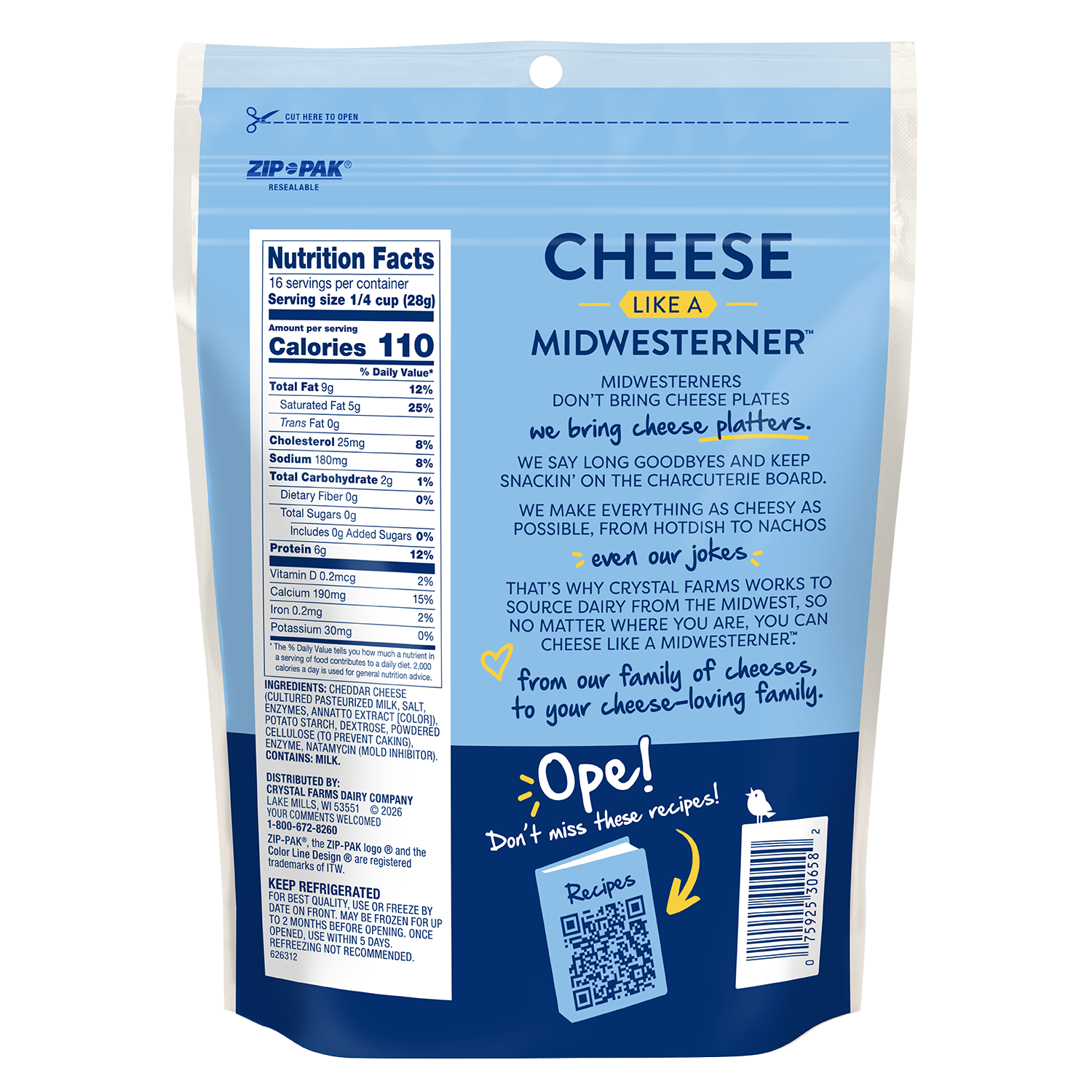 Sharp Cheddar Cheese Shreds nutrition