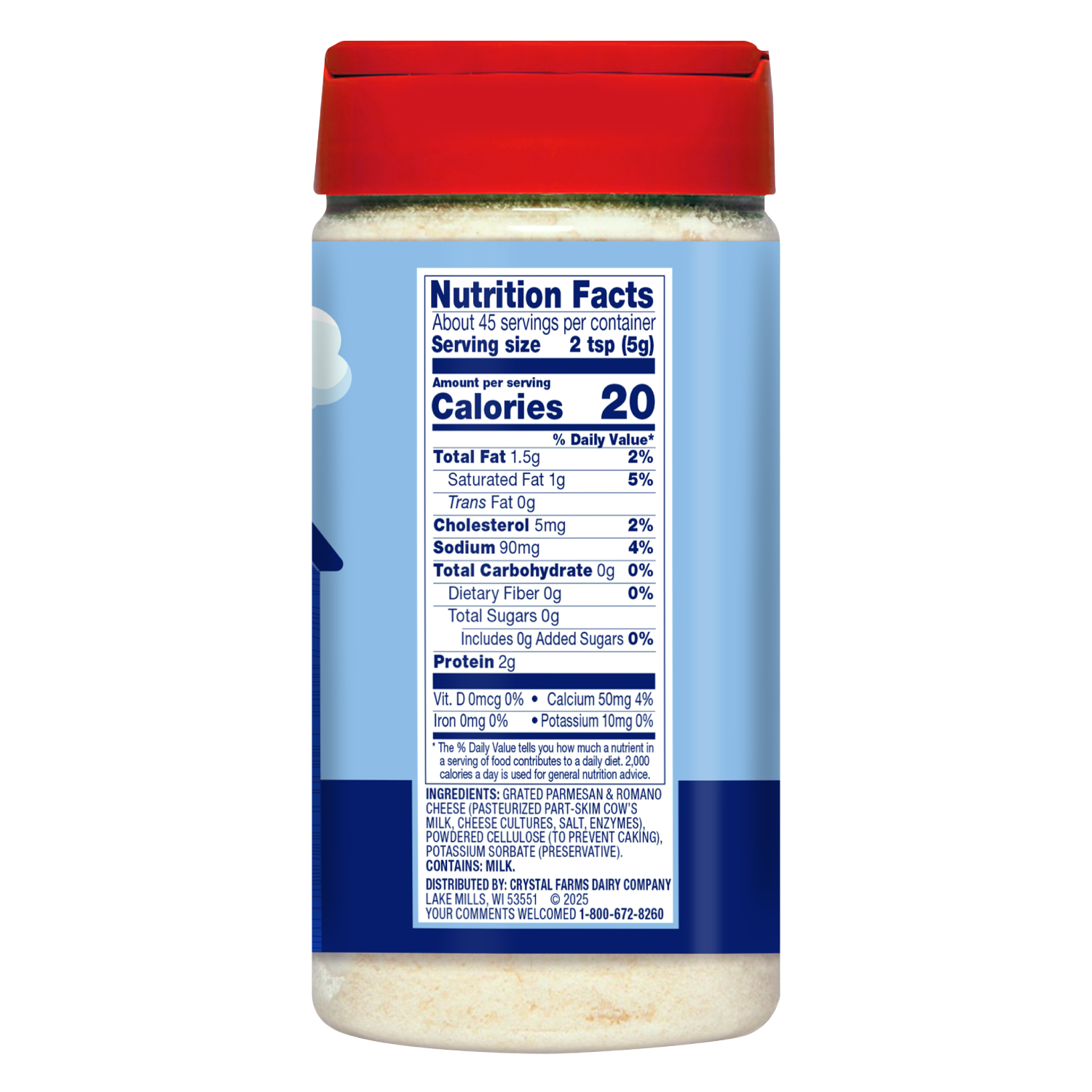 Grated Parmesan/Romano Shaker nutrition