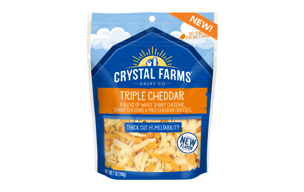 Thick Cut Shredded Triple Cheddar Cheese | Crystal Farms